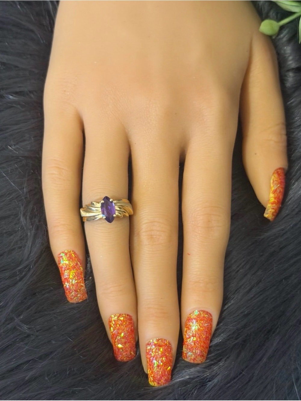 * FLASH SALE * 10 KT Gold Ring with Marquise Amethyst - Picture 3 of 4